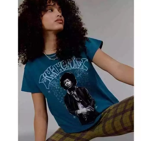 Daydreamer Tops - Daydreamer LA Jimi Hendrix Solo Glitter Star Tee Blue Short Sleeve Cotton XS